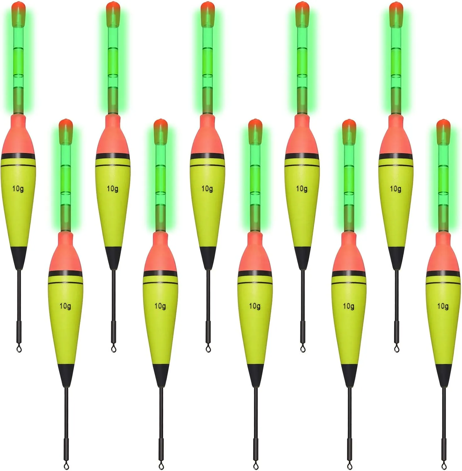 10 Pieces EVA Foam Fishing Floats Without Fishing Glow Sticks, Night Lighted Fishing Bobbers Slip Floats with Glowing Stick Tubes for Fishing