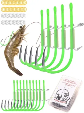 10/40 Packs Luminous Live Shrimp Hooks - High Carbon Steel, Barbed, Saltwater Resistant, Ideal for Bass, Groupers, Pike & More