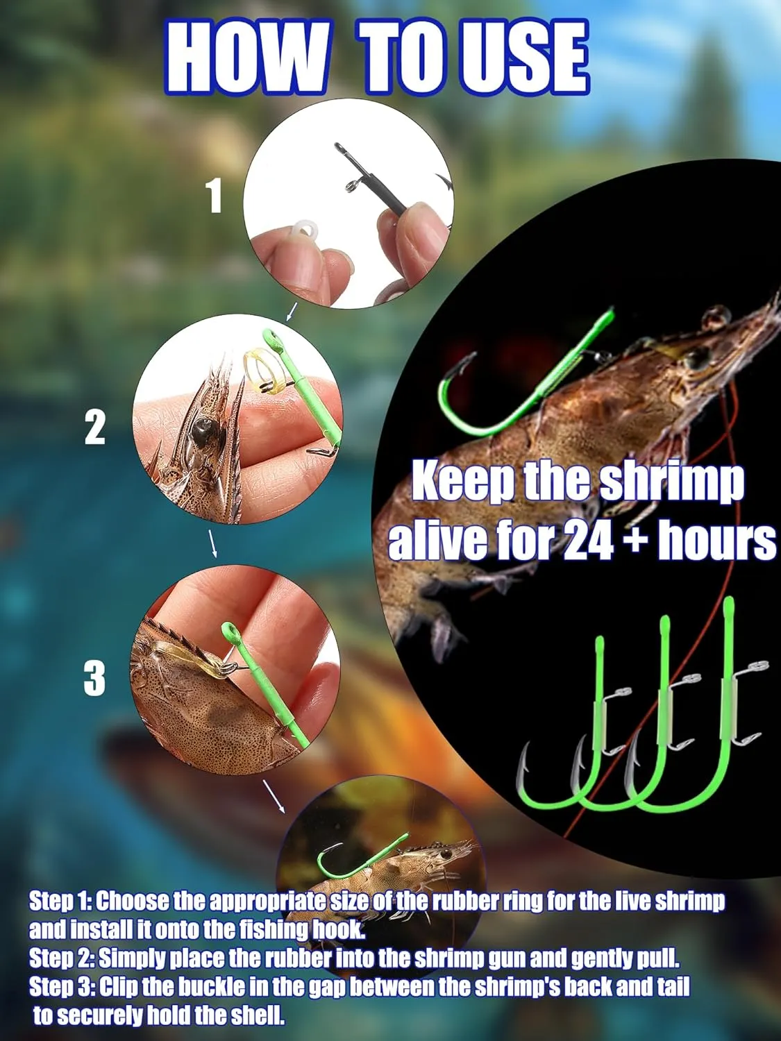 10/40 Packs Luminous Live Shrimp Hooks - High Carbon Steel, Barbed, Saltwater Resistant, Ideal for Bass, Groupers, Pike & More