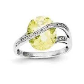 14k White Gold Diamond and Lemon Quartz Ring
