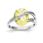 14k White Gold Diamond and Lemon Quartz Ring