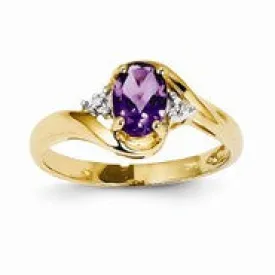 14k Yellow Gold Diamond and Amethyst Oval Ring