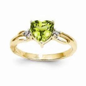 14k Yellow Gold Diamond and Peridot Heart Ring