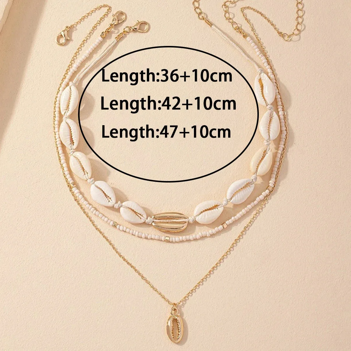 3Pcs Rice beads Shell Pendant Necklace