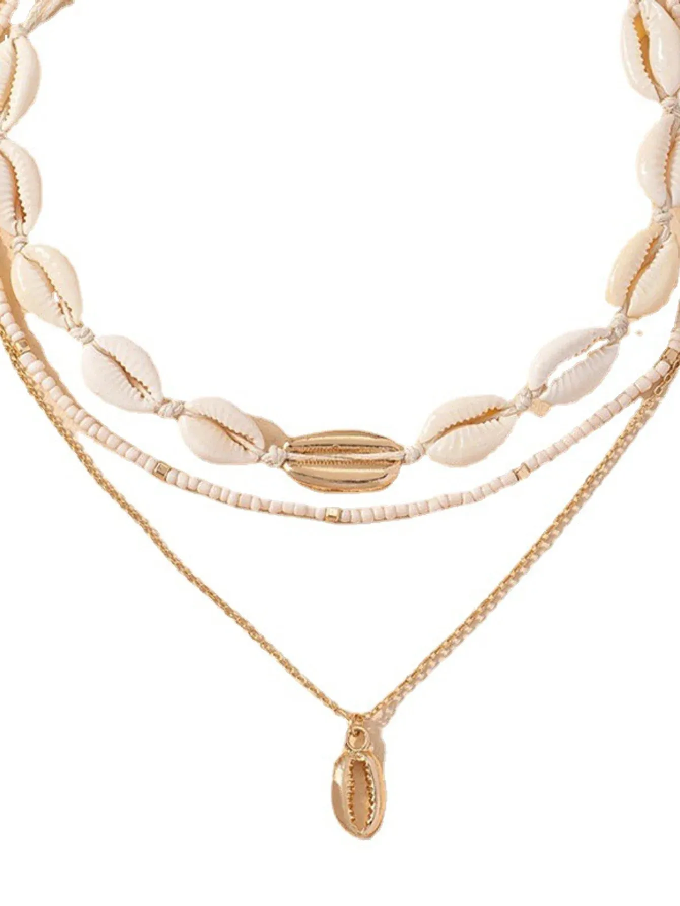 3Pcs Rice beads Shell Pendant Necklace