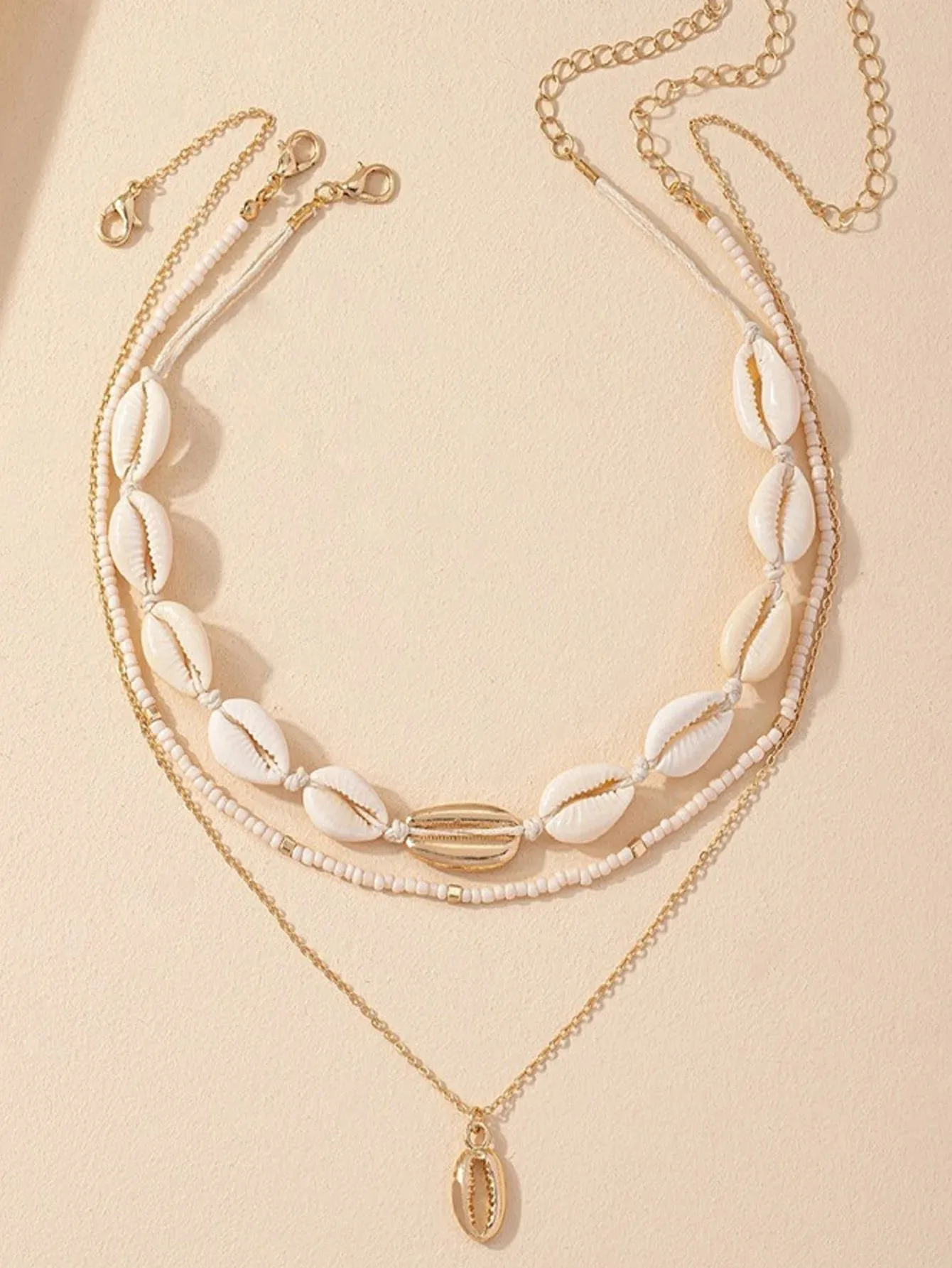 3Pcs Rice beads Shell Pendant Necklace