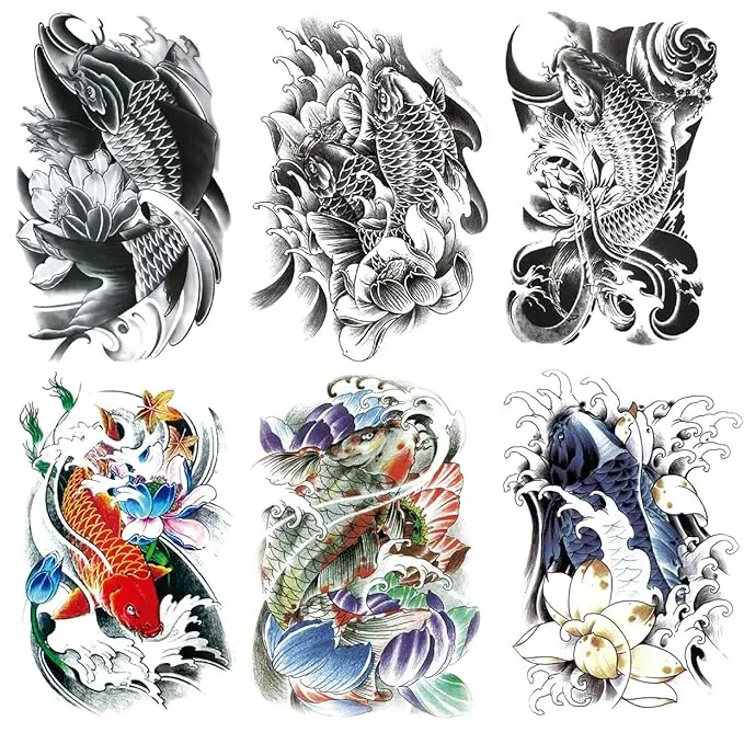 6 Sheets Large 3D Black Lion Face Temporary Tattoos for Men Women, Half Arm Sleeve Tattoo Stickers for Teens Adults, Waterproof Black Lion King Fake Tattoo