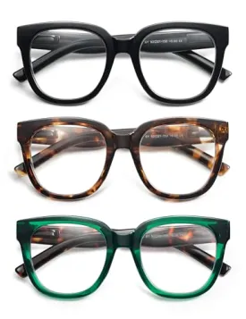 AMOMOMA 3 Pack Oversized Square Reading Glasses for Women,Stylish Retro Cute Blue Light Computer Womens Readers AM6122C1 C2 C3 0.0