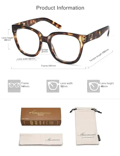 AMOMOMA 3 Pack Oversized Square Reading Glasses for Women,Stylish Retro Cute Blue Light Computer Womens Readers AM6122C1 C2 C3 0.0