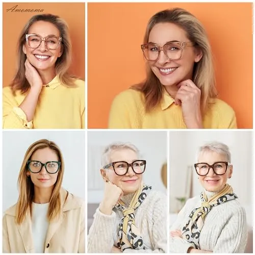 AMOMOMA 3 Pack Oversized Square Reading Glasses for Women,Stylish Retro Cute Blue Light Computer Womens Readers AM6122C1 C2 C3 0.0