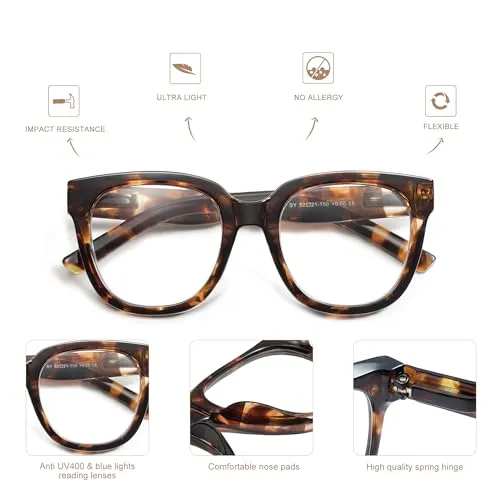 AMOMOMA 3 Pack Oversized Square Reading Glasses for Women,Stylish Retro Cute Blue Light Computer Womens Readers AM6122C1 C2 C3 0.0