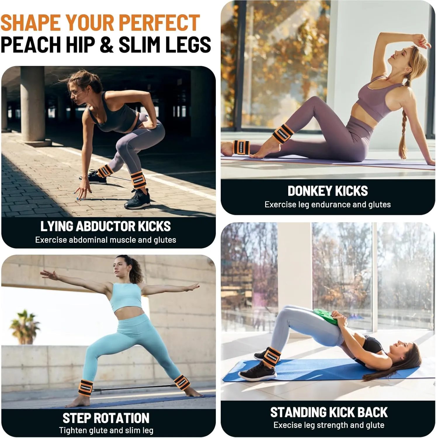 Ankle Resistance Bands with Cuffs - Glute Workouts: Kickbacks, Leg Extensions, Hip Abductors