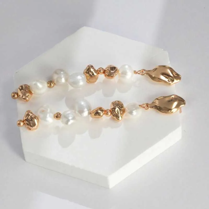 Beaded Baroque Pearl Earrings with Silver Beans