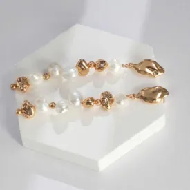 Beaded Baroque Pearl Earrings with Silver Beans