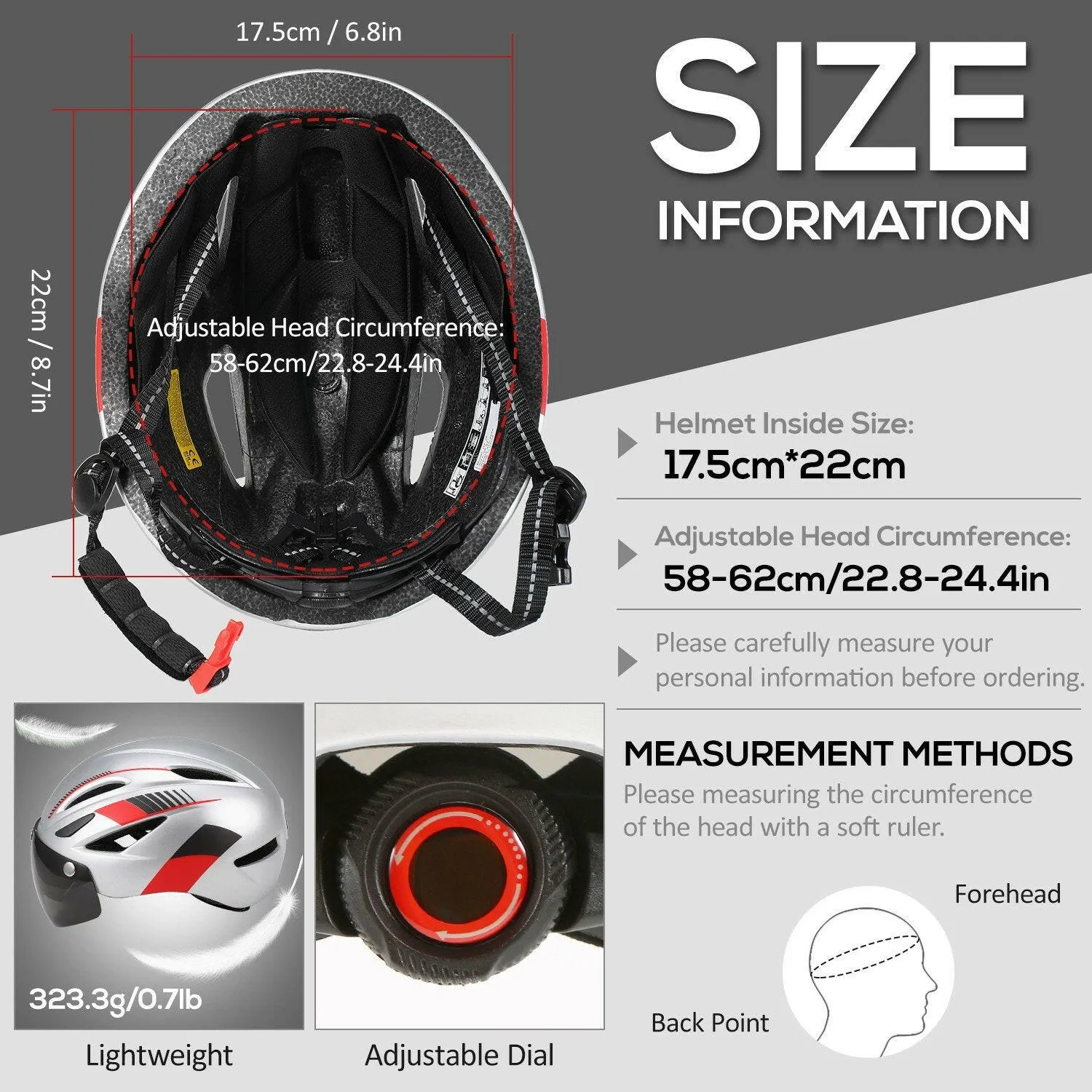 Bike Helmet Motorcycling Helmet with Rechargeable Waterproof Back Light Detachable Magnetic Visor UV Protective for Men Women