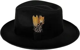 Black Fedora Hat for Men Women Party Hat with Feather Costume Flat Top Hat Cosplay Cap
