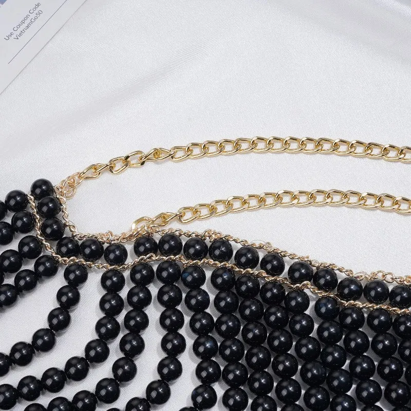 Black Women's Pearl Fashion Shoulder Necklaces