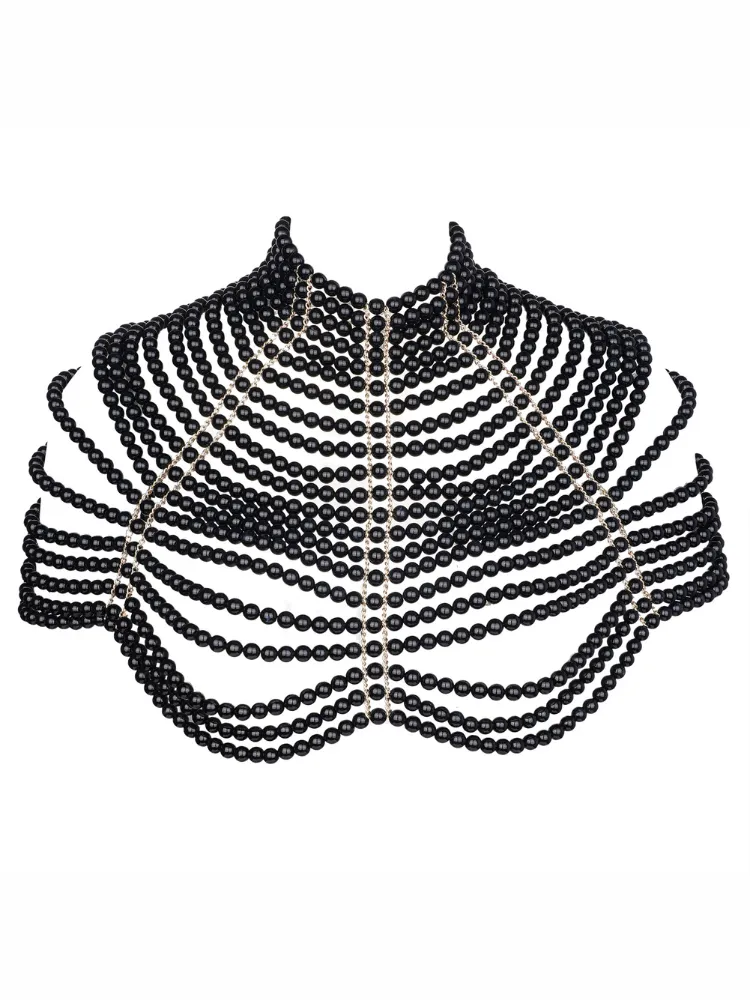 Black Women's Pearl Fashion Shoulder Necklaces