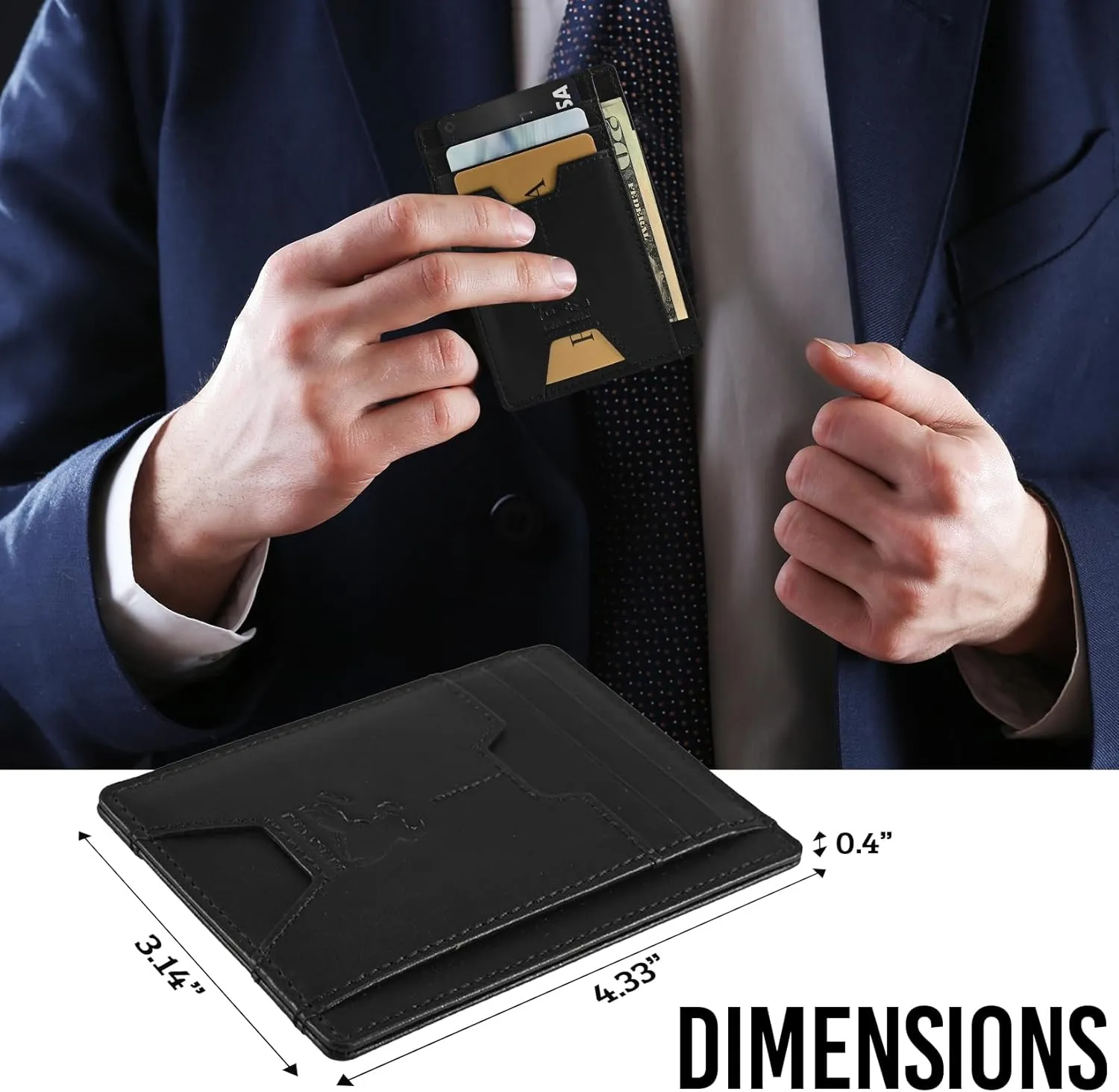 BULL GUARD Mens RFID Blocking Leather Slim Card Case Wallet with Easy Access ID windows, Cash & Card Slots, Crafted with Premium Top Grain Leather Ideal for Travel or Everyday Use (Nappa Black)