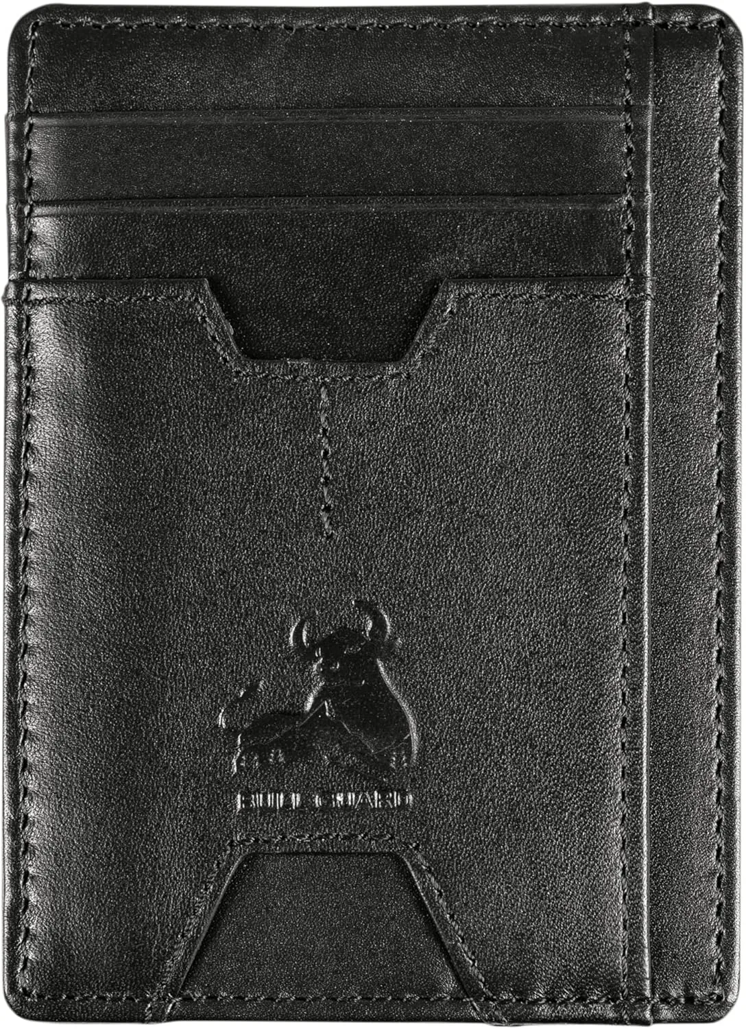 BULL GUARD Mens RFID Blocking Leather Slim Card Case Wallet with Easy Access ID windows, Cash & Card Slots, Crafted with Premium Top Grain Leather Ideal for Travel or Everyday Use (Nappa Black)