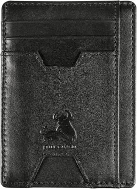 BULL GUARD Mens RFID Blocking Leather Slim Card Case Wallet with Easy Access ID windows, Cash & Card Slots, Crafted with Premium Top Grain Leather Ideal for Travel or Everyday Use (Nappa Black)