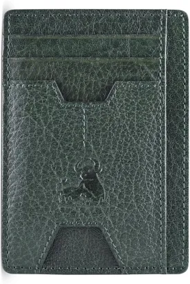 BULL GUARD Mens RFID Blocking Leather Slim Card Case Wallet with Easy Access ID windows, Cash & Card Slots, Crafted with Premium Top Grain Leather Ideal for Travel or Everyday Use (Wild Buffalo Green)