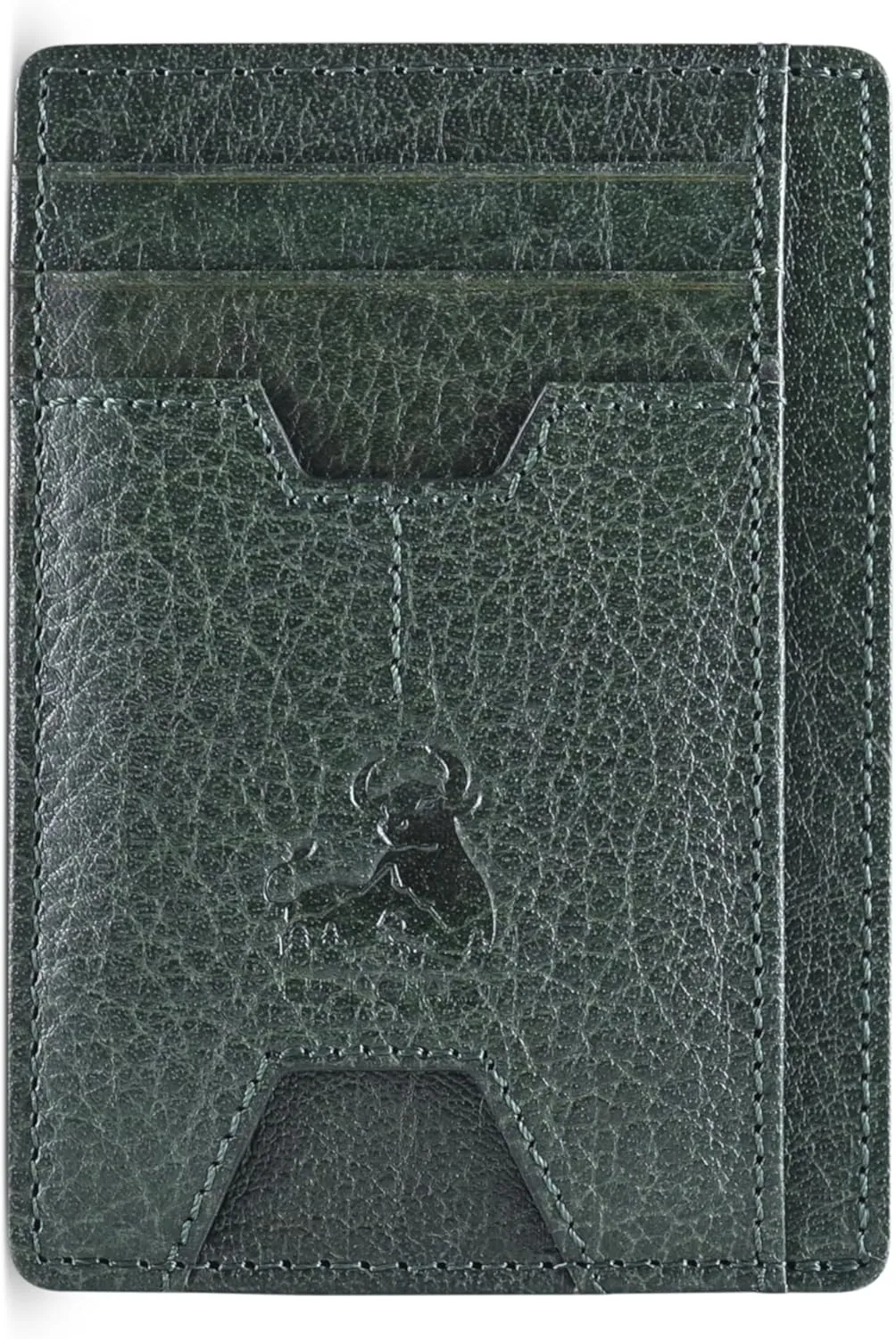 BULL GUARD Mens RFID Blocking Leather Slim Card Case Wallet with Easy Access ID windows, Cash & Card Slots, Crafted with Premium Top Grain Leather Ideal for Travel or Everyday Use (Wild Buffalo Green)