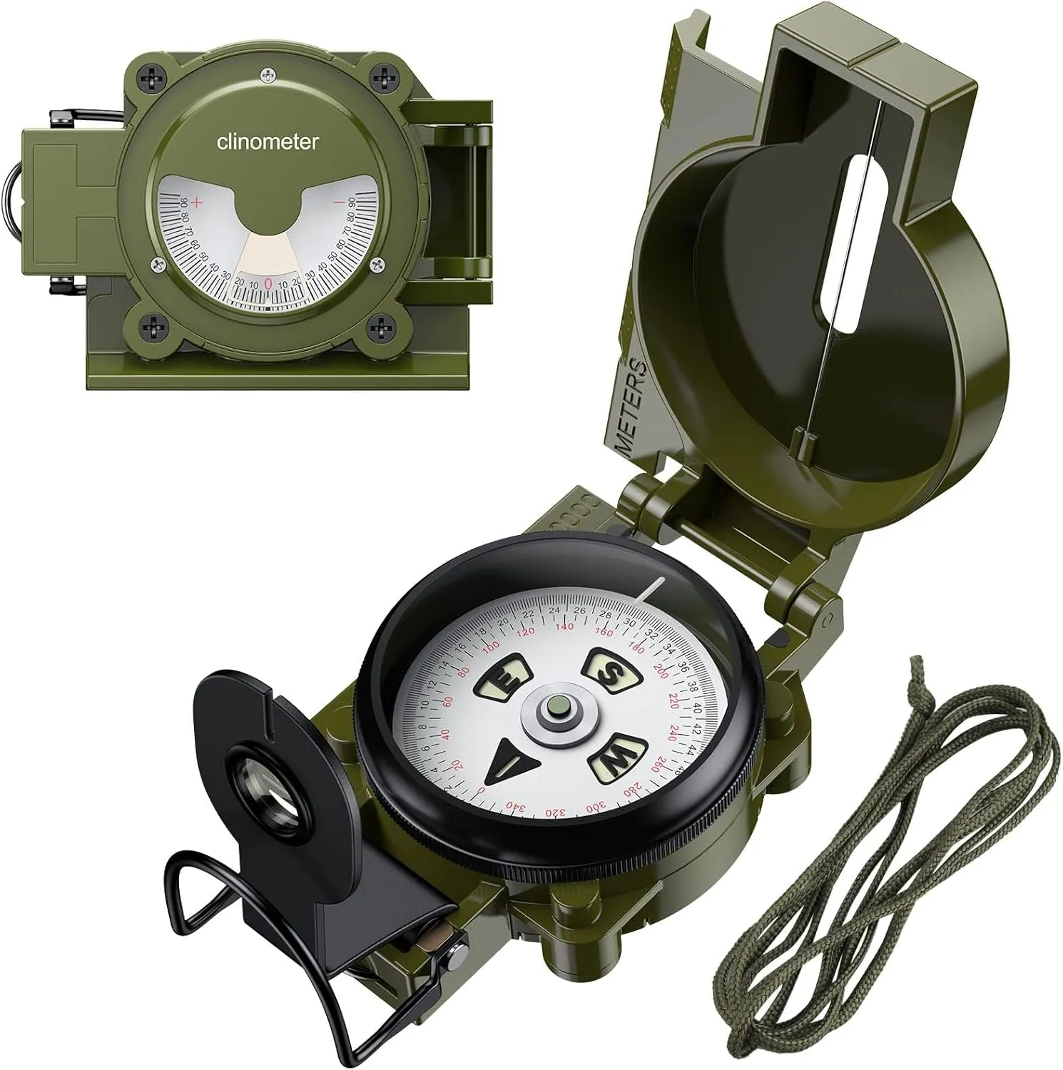 Compass Hiking with Clinometer, Strong Magnetic Intensity 3000 Gauss Professional Military Compass Waterproof Lensatic with Carry Bag, for Navigation Hiking Camping Hunting