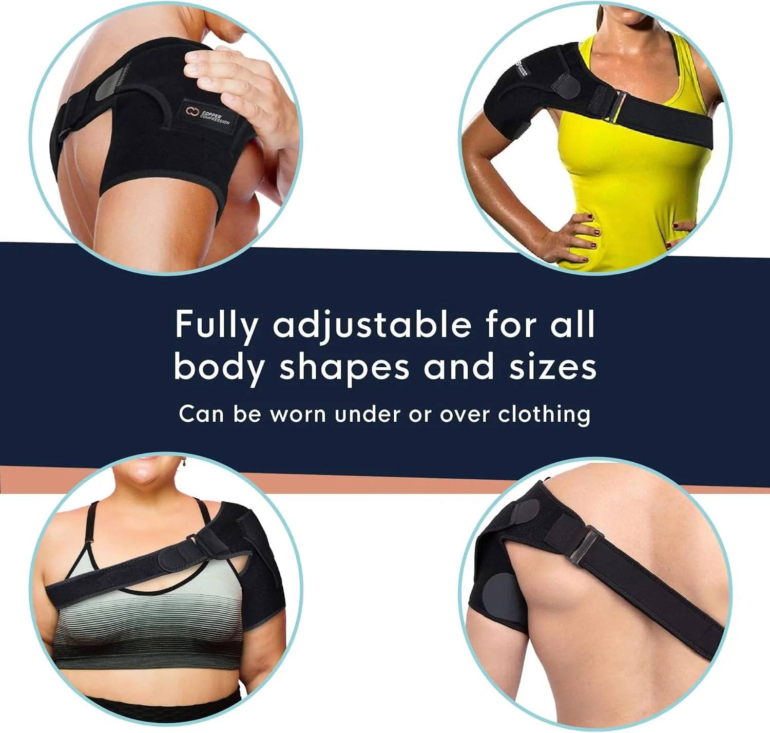 Copper Compression Recovery Shoulder Brace - Immobilizer for Torn Rotator Cuff, AC Joint Pain Relief, Dislocation, Arm Stability, Injuries, Tears - Adjustable Fits Men, Women - Black - One Size