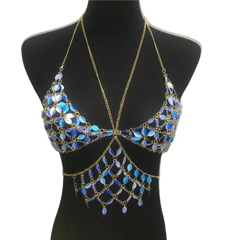 Crystal Rhinestones Flowers Pattern Body Chain