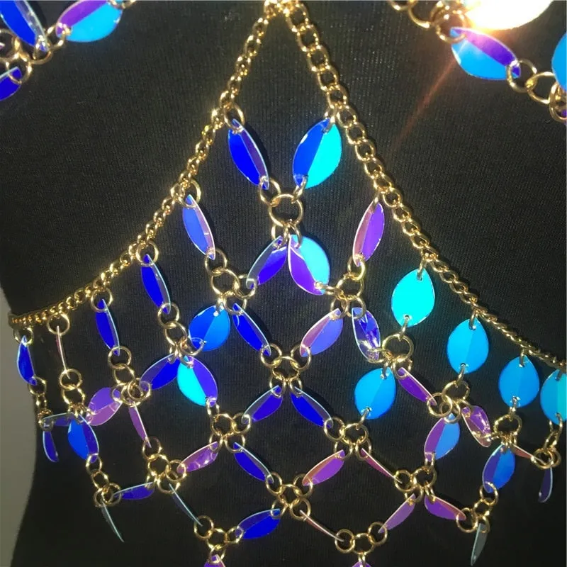 Crystal Rhinestones Flowers Pattern Body Chain