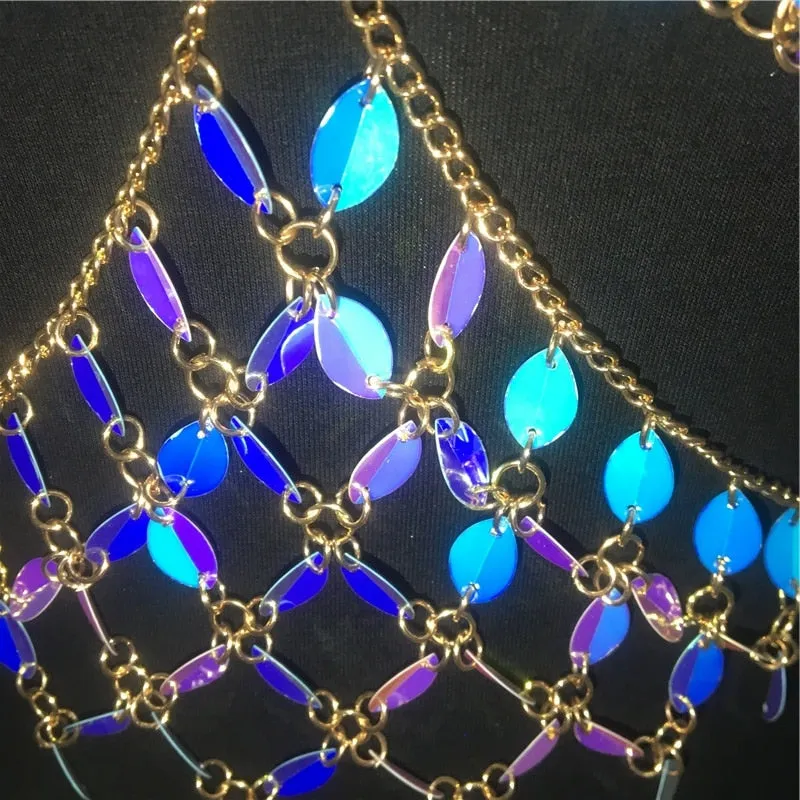 Crystal Rhinestones Flowers Pattern Body Chain