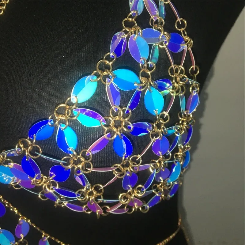 Crystal Rhinestones Flowers Pattern Body Chain
