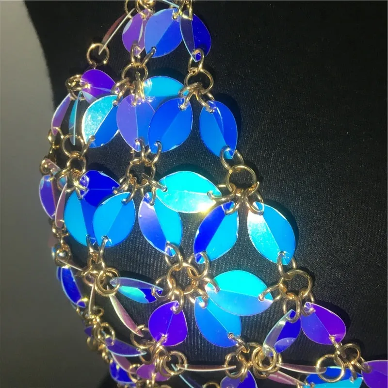 Crystal Rhinestones Flowers Pattern Body Chain