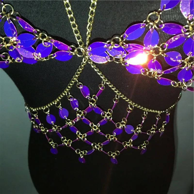 Crystal Rhinestones Flowers Pattern Body Chain