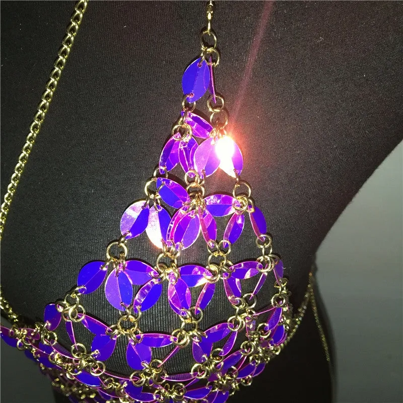 Crystal Rhinestones Flowers Pattern Body Chain