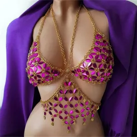 Crystal Rhinestones Flowers Pattern Body Chain