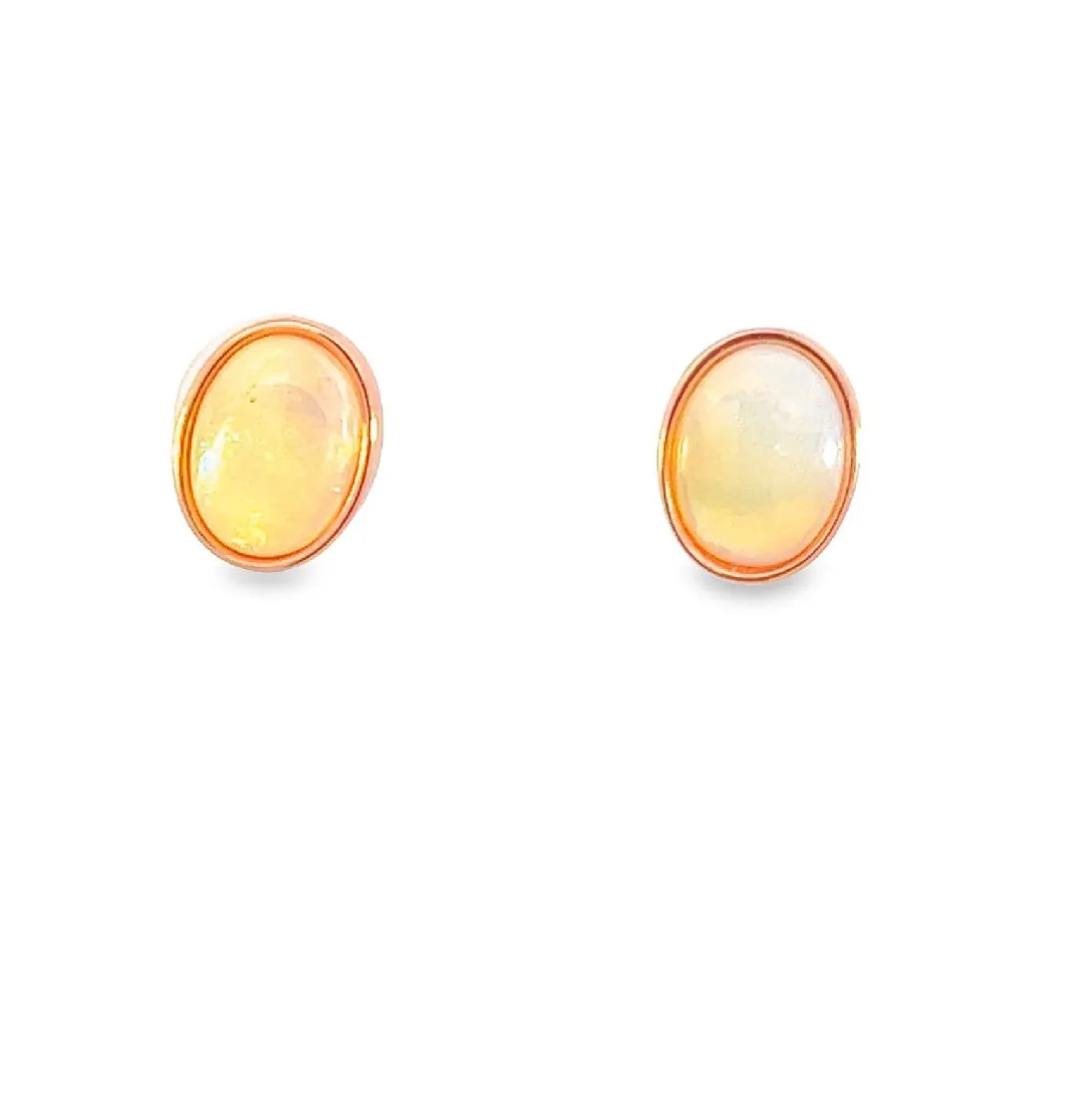 Dainty Rose Gold Plated Opal Stud Earrings, 8x6mm White Opal, Handmade Minimalist Jewelry, Perfect Birthstone Gift for Her 8x6mm
