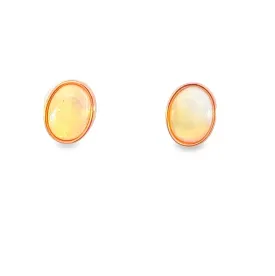 Dainty Rose Gold Plated Opal Stud Earrings, 8x6mm White Opal, Handmade Minimalist Jewelry, Perfect Birthstone Gift for Her 8x6mm