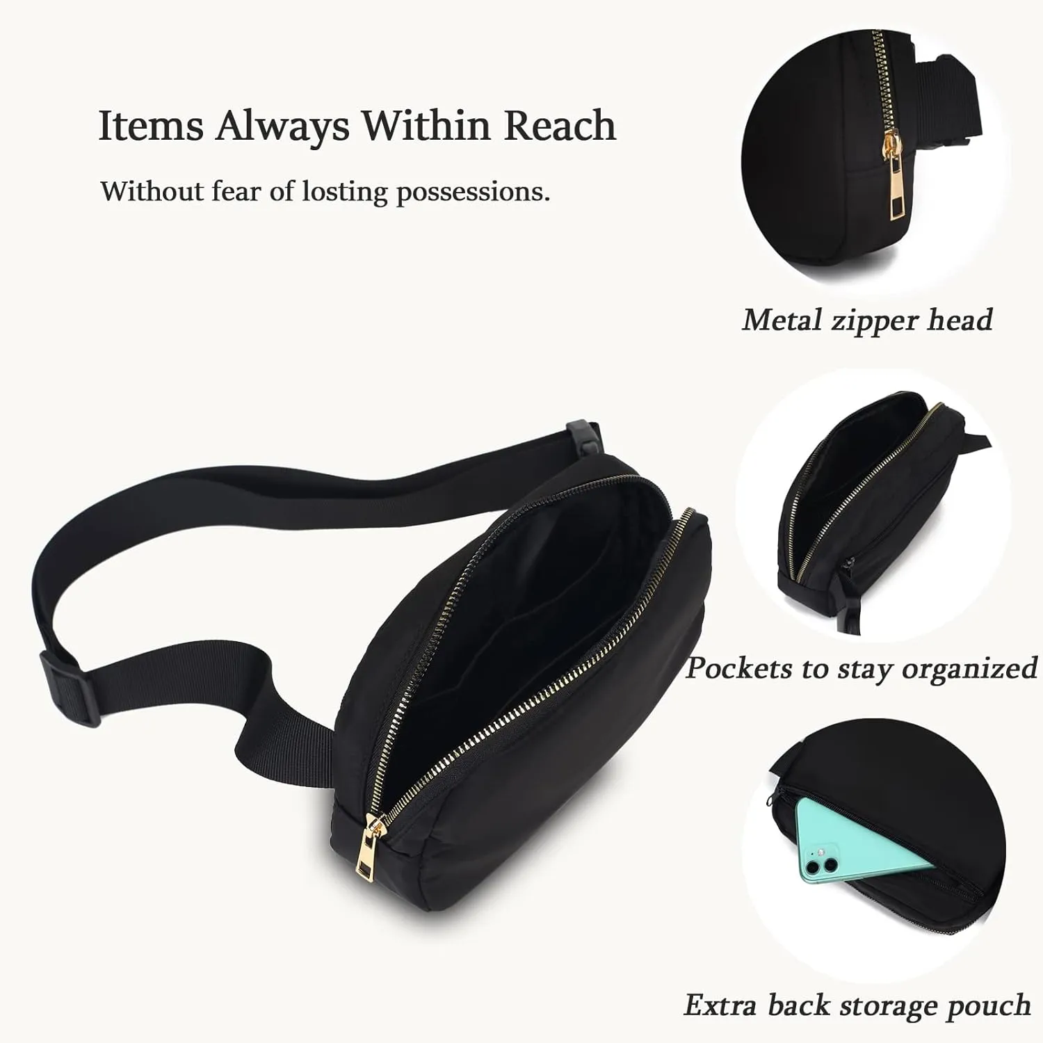 DAITET Crossbody Fanny Pack for Men&Women,Large Waist Bag & Hip Bum Bag with Adjustable Strap for Outdoors Workout Traveling Casual Running Hiking Cycling