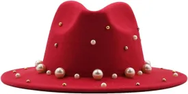 Dcvmvmn Women Men Wool Fedora Hat with Pearl Gentleman Winter Wide Brim Church Panama Sombrero Jazz Cap