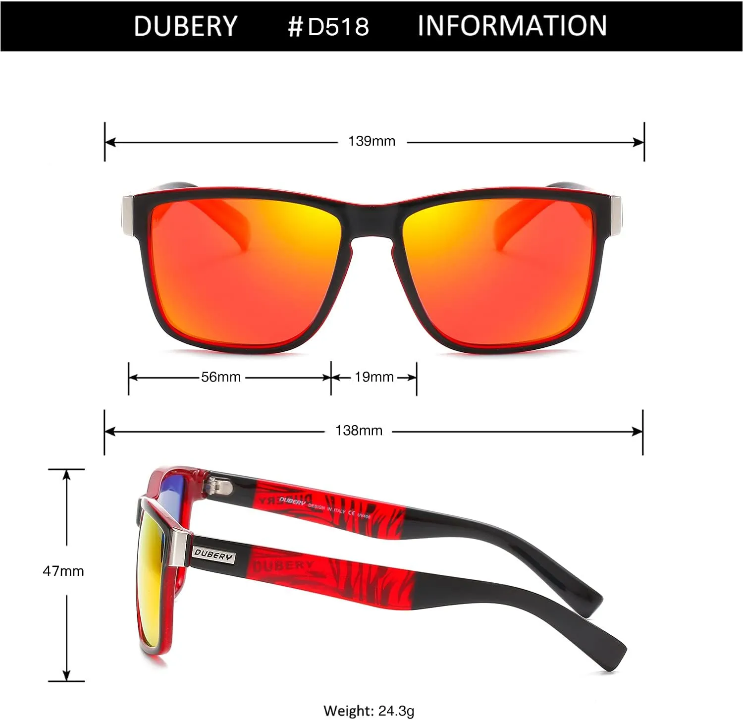 DUBERY Vintage Polarized Sunglasses for Men Women Retro Square Sun Glasses D518