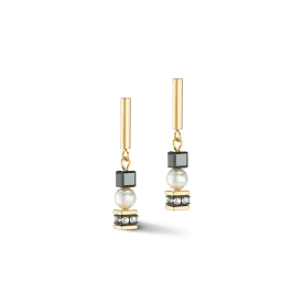 Earrings Mysterious Cubes & Pearls gold-black
