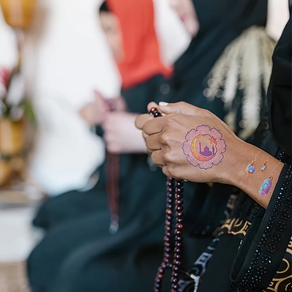 Eid Mubarak Temporary Tattoos, Islamic Moon & Ramadan Themed Stickers - 10pcs