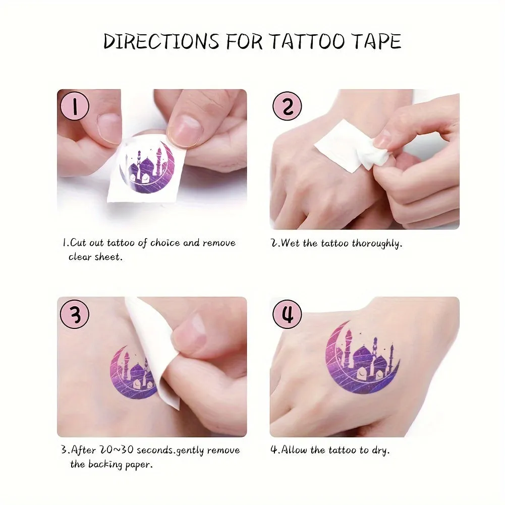 Eid Mubarak Temporary Tattoos, Islamic Moon & Ramadan Themed Stickers - 10pcs