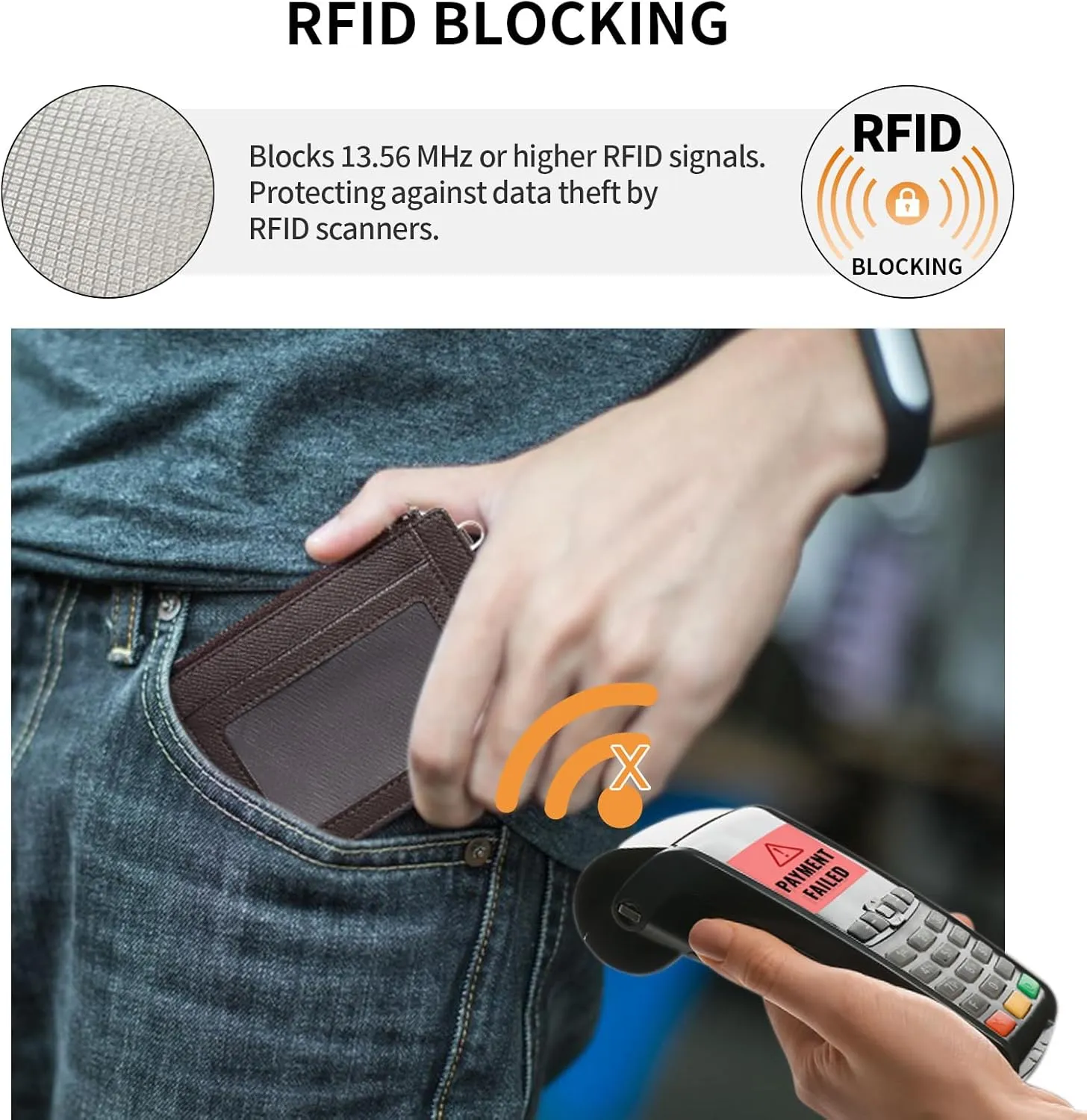 FALAN MULE Slim Wallet Men RFID blocking Genuine Leather Stylish Zipper Minimalist Front Pocket Wallets for Men