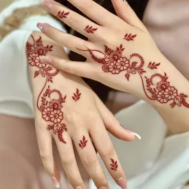 Festive Red Floral Henna Temporary Tattoo Stickers