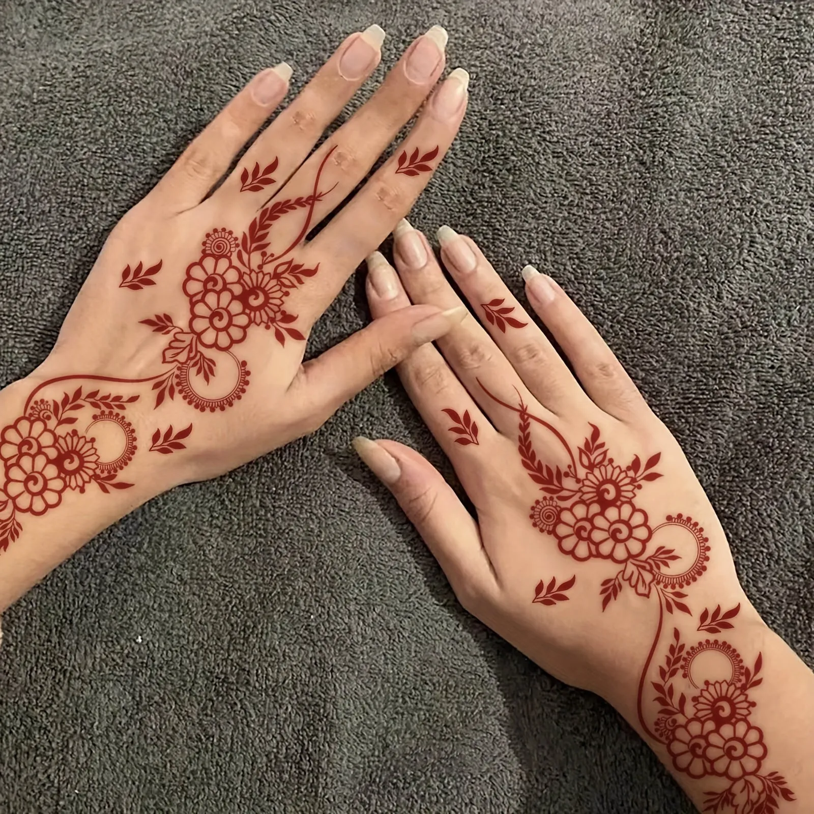 Festive Red Floral Henna Temporary Tattoo Stickers