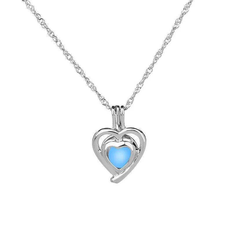 Glow in the Dark Heart Shape Pendant - Blue Glow