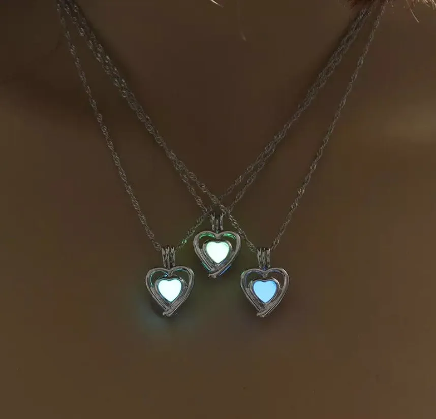 Glow in the Dark Heart Shape Pendant - Blue Glow